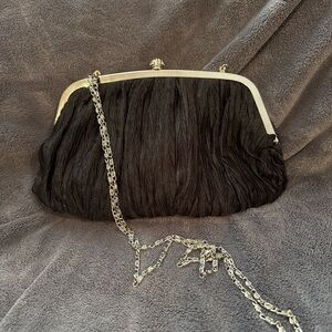 Neiman Marcus Elegant Black Clutch with Silver Accents
